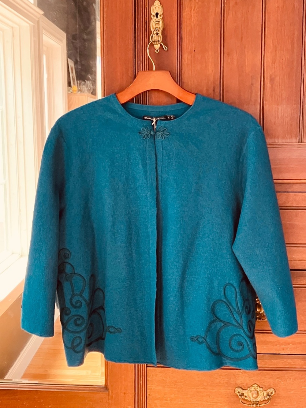 Gudrun Sjödén "Ada" Felted Wool Cardigan - Teal Blue, XL